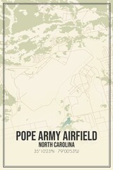 Retro US city map of Pope Army Airfield, North Carolina. Vintage street map.