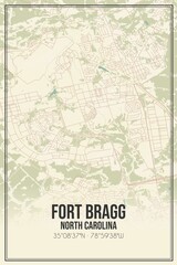 Retro US city map of Fort Bragg, North Carolina. Vintage street map.