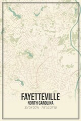 Retro US city map of Fayetteville, North Carolina. Vintage street map.