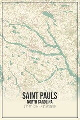 Retro US city map of Saint Pauls, North Carolina. Vintage street map.