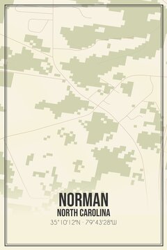 Retro US City Map Of Norman, North Carolina. Vintage Street Map.