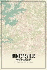 Retro US city map of Huntersville, North Carolina. Vintage street map.
