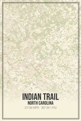 Retro US city map of Indian Trail, North Carolina. Vintage street map.
