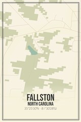 Retro US city map of Fallston, North Carolina. Vintage street map.