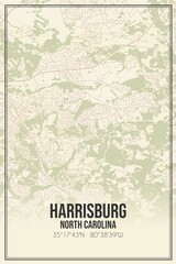 Retro US city map of Harrisburg, North Carolina. Vintage street map.
