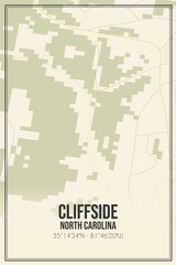 Retro US city map of Cliffside, North Carolina. Vintage street map.