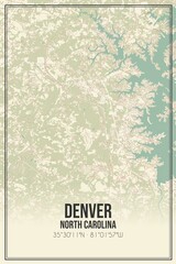 Retro US city map of Denver, North Carolina. Vintage street map.