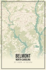 Retro US city map of Belmont, North Carolina. Vintage street map.