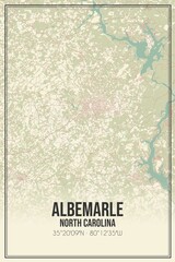 Retro US city map of Albemarle, North Carolina. Vintage street map.