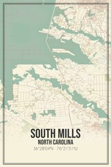 Retro US city map of South Mills, North Carolina. Vintage street map.