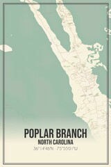 Retro US city map of Poplar Branch, North Carolina. Vintage street map.