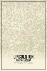 Retro US city map of Lincolnton, North Carolina. Vintage street map.