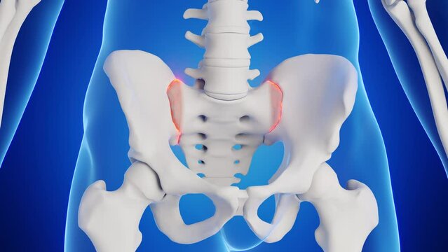 3d rendered medical animation of a man's iliosacral joint.