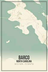 Retro US city map of Barco, North Carolina. Vintage street map.