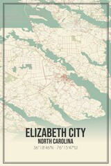 Retro US city map of Elizabeth City, North Carolina. Vintage street map.