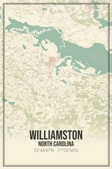 Retro US city map of Williamston, North Carolina. Vintage street map.