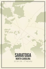 Retro US city map of Saratoga, North Carolina. Vintage street map.