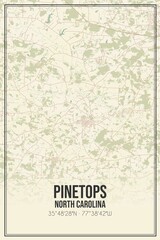 Retro US city map of Pinetops, North Carolina. Vintage street map.