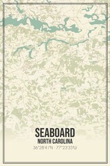 Retro US city map of Seaboard, North Carolina. Vintage street map.