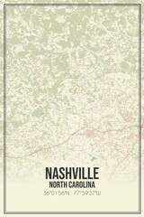 Retro US city map of Nashville, North Carolina. Vintage street map.