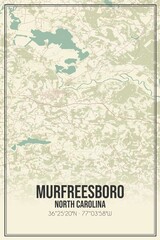 Retro US city map of Murfreesboro, North Carolina. Vintage street map.