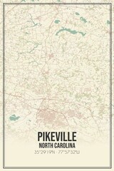 Retro US city map of Pikeville, North Carolina. Vintage street map.