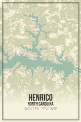 Retro US city map of Henrico, North Carolina. Vintage street map.