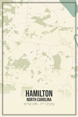 Retro US city map of Hamilton, North Carolina. Vintage street map.