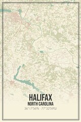 Retro US city map of Halifax, North Carolina. Vintage street map.