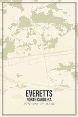 Retro US city map of Everetts, North Carolina. Vintage street map.
