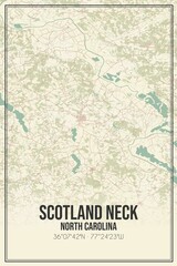 Retro US city map of Scotland Neck, North Carolina. Vintage street map.