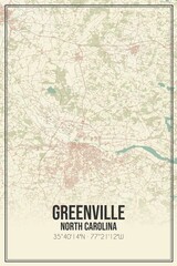 Retro US city map of Greenville, North Carolina. Vintage street map.
