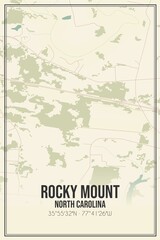 Retro US city map of Rocky Mount, North Carolina. Vintage street map.