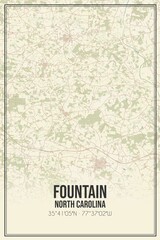 Retro US city map of Fountain, North Carolina. Vintage street map.