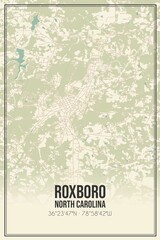 Retro US city map of Roxboro, North Carolina. Vintage street map.