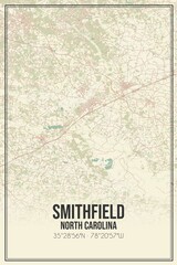 Retro US city map of Smithfield, North Carolina. Vintage street map.