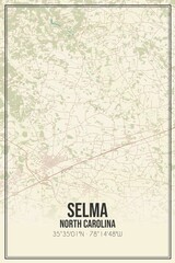 Retro US city map of Selma, North Carolina. Vintage street map.
