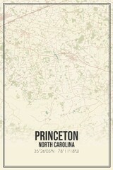 Retro US city map of Princeton, North Carolina. Vintage street map.