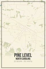 Retro US city map of Pine Level, North Carolina. Vintage street map.