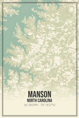 Retro US city map of Manson, North Carolina. Vintage street map.