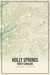 Retro US city map of Holly Springs, North Carolina. Vintage street map.