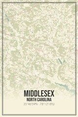 Retro US city map of Middlesex, North Carolina. Vintage street map.