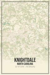 Retro US city map of Knightdale, North Carolina. Vintage street map.