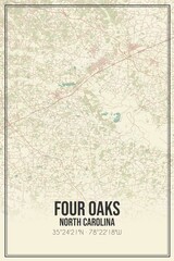 Retro US city map of Four Oaks, North Carolina. Vintage street map.