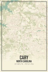 Retro US city map of Cary, North Carolina. Vintage street map.
