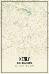 Retro US city map of Kenly, North Carolina. Vintage street map.
