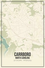 Retro US city map of Carrboro, North Carolina. Vintage street map.