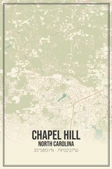 Retro US city map of Chapel Hill, North Carolina. Vintage street map.