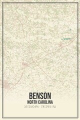 Retro US city map of Benson, North Carolina. Vintage street map.