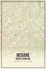 Retro US city map of Mebane, North Carolina. Vintage street map.